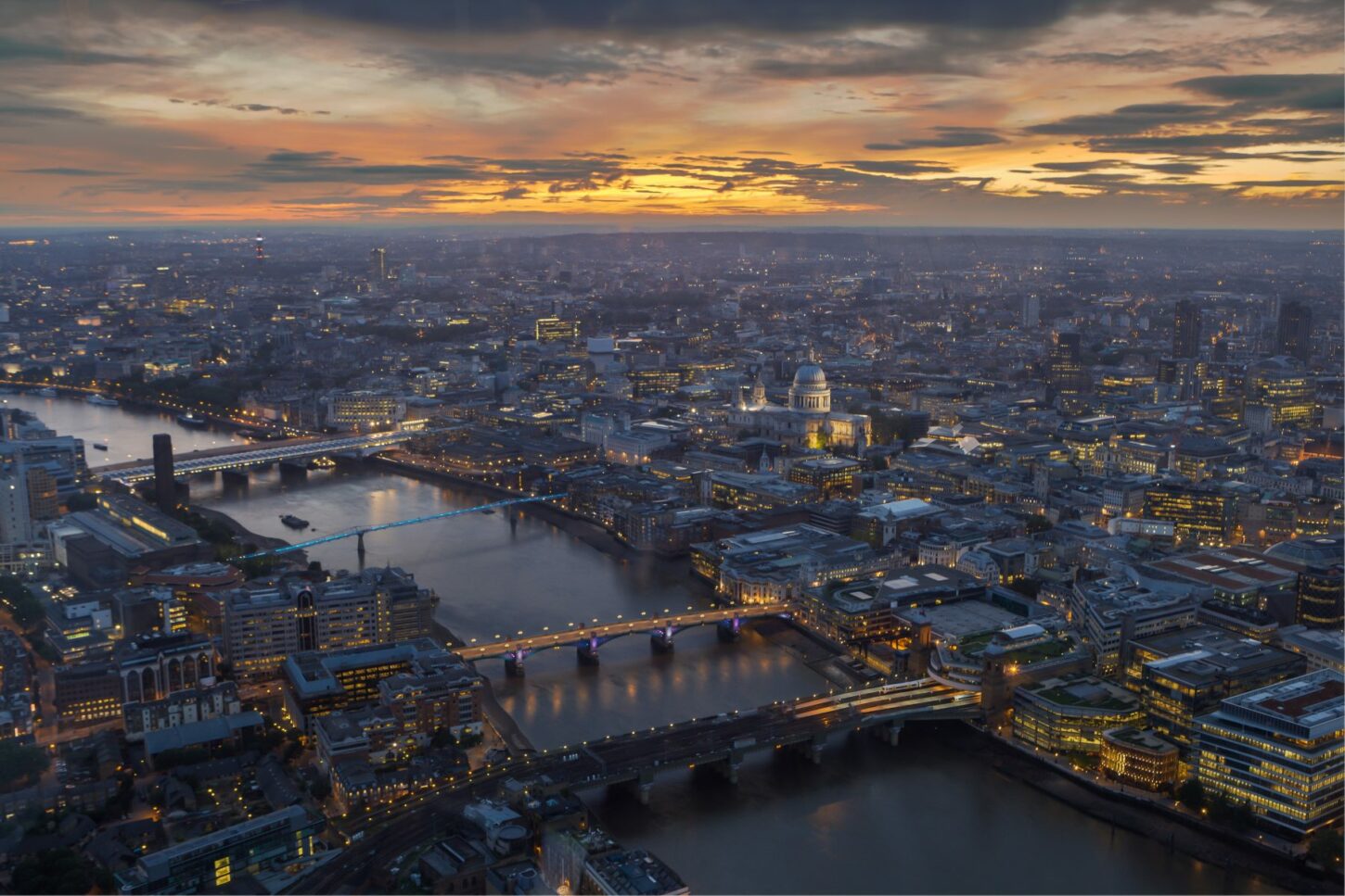 The city seen from above at night