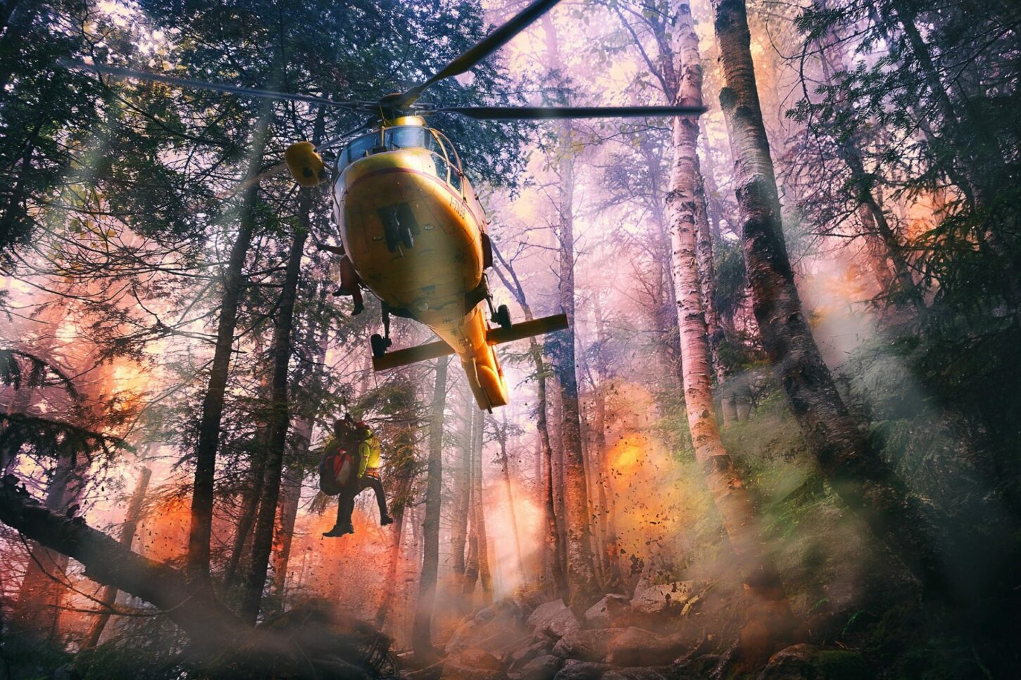 Fire helicopter in the middle of the forest