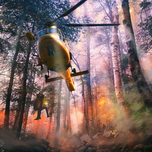 Fire helicopter in the middle of the forest