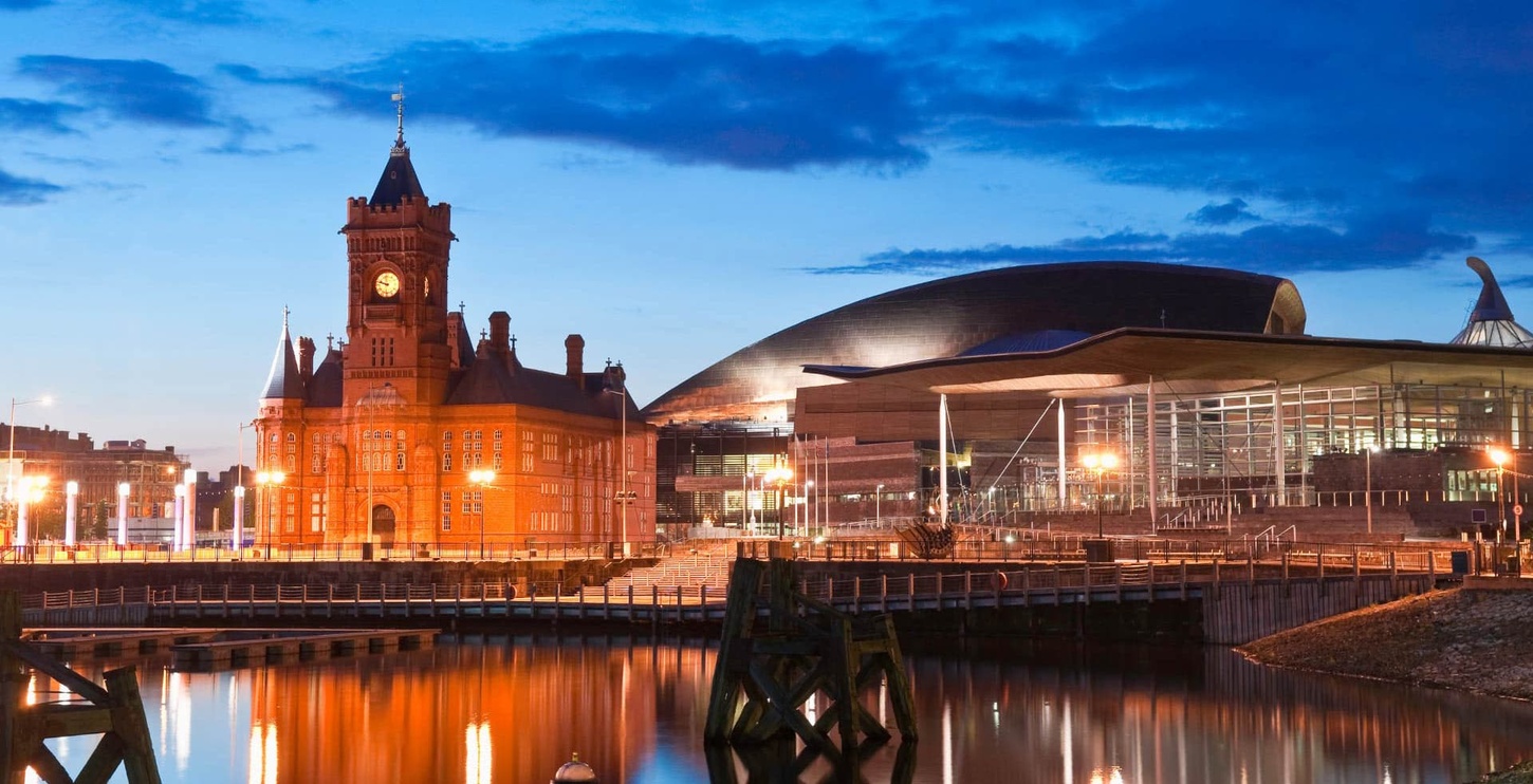 cardiff river and historic building