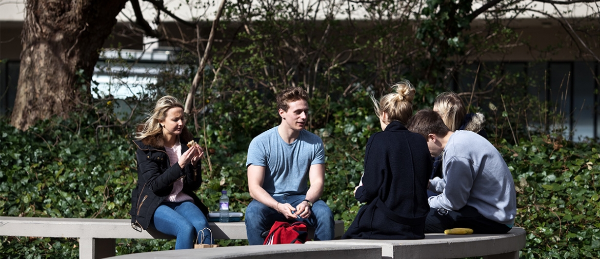 Students chatting with each other outdoors