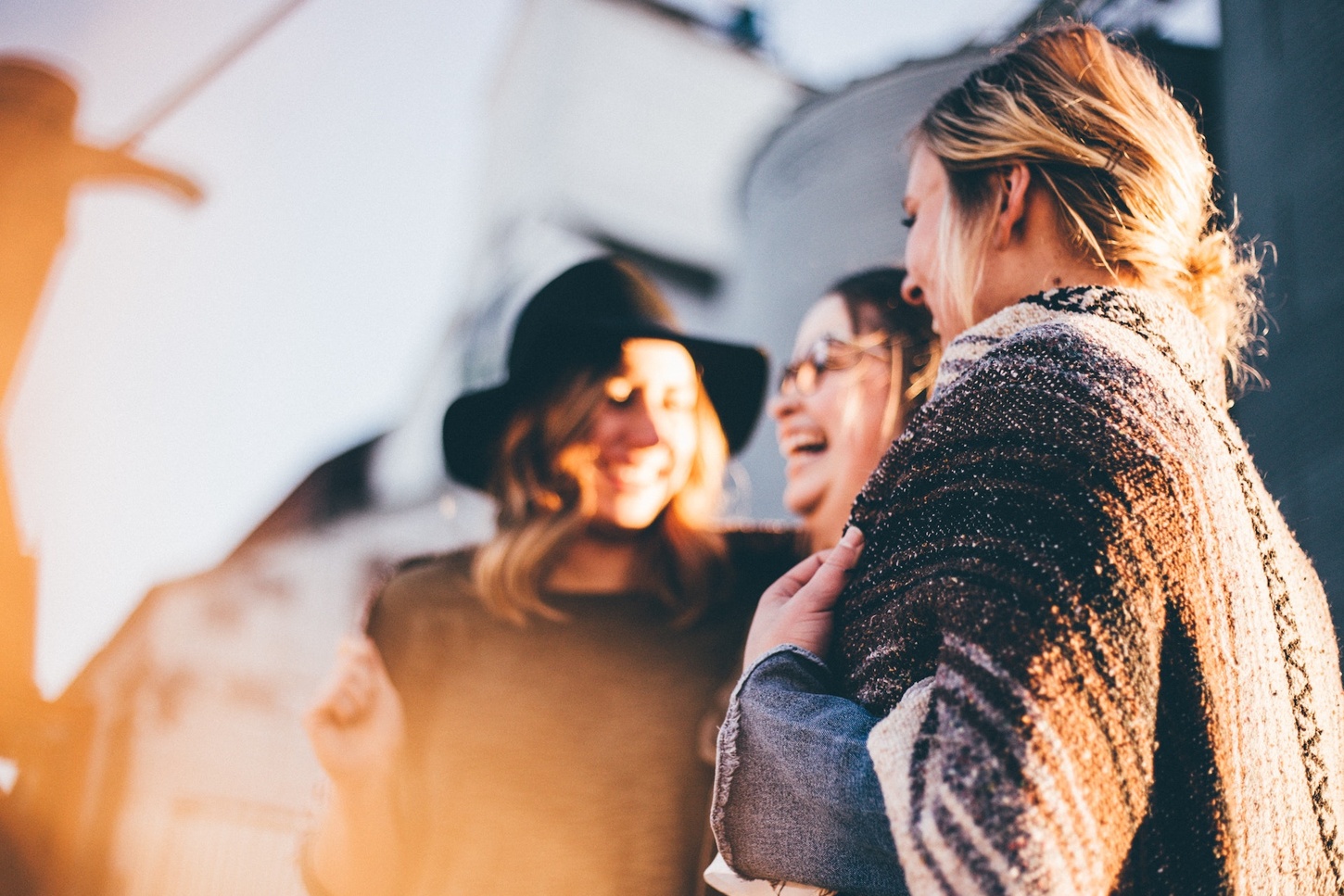 students laugh and talk happily