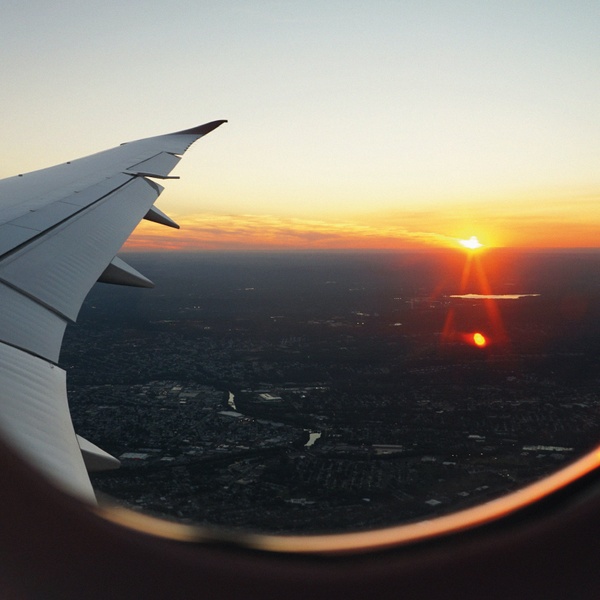 watching the afternoon sun outside the plane