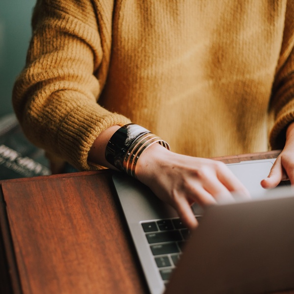 Student working remotely on laptop