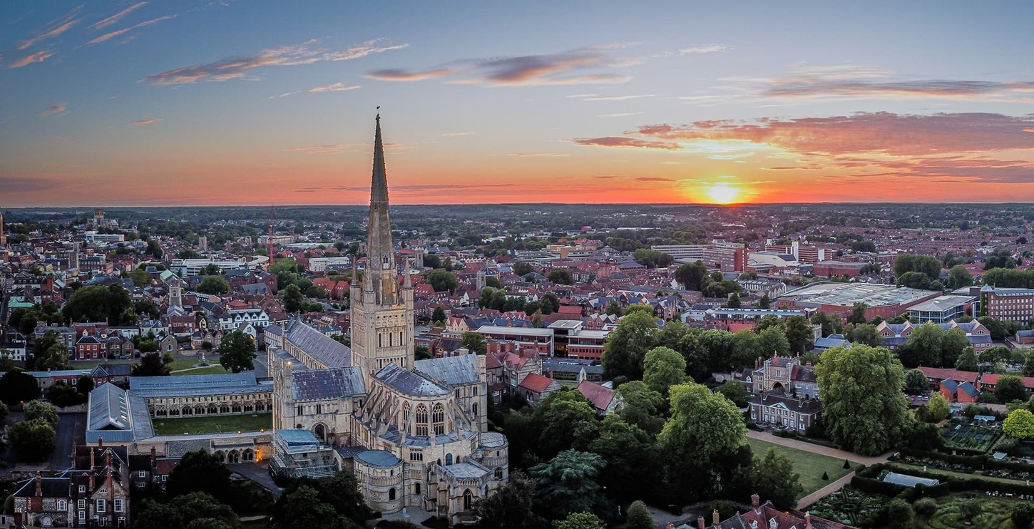 norwich city skyline at sunrise