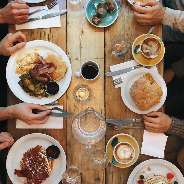 breakfast served on wooden table