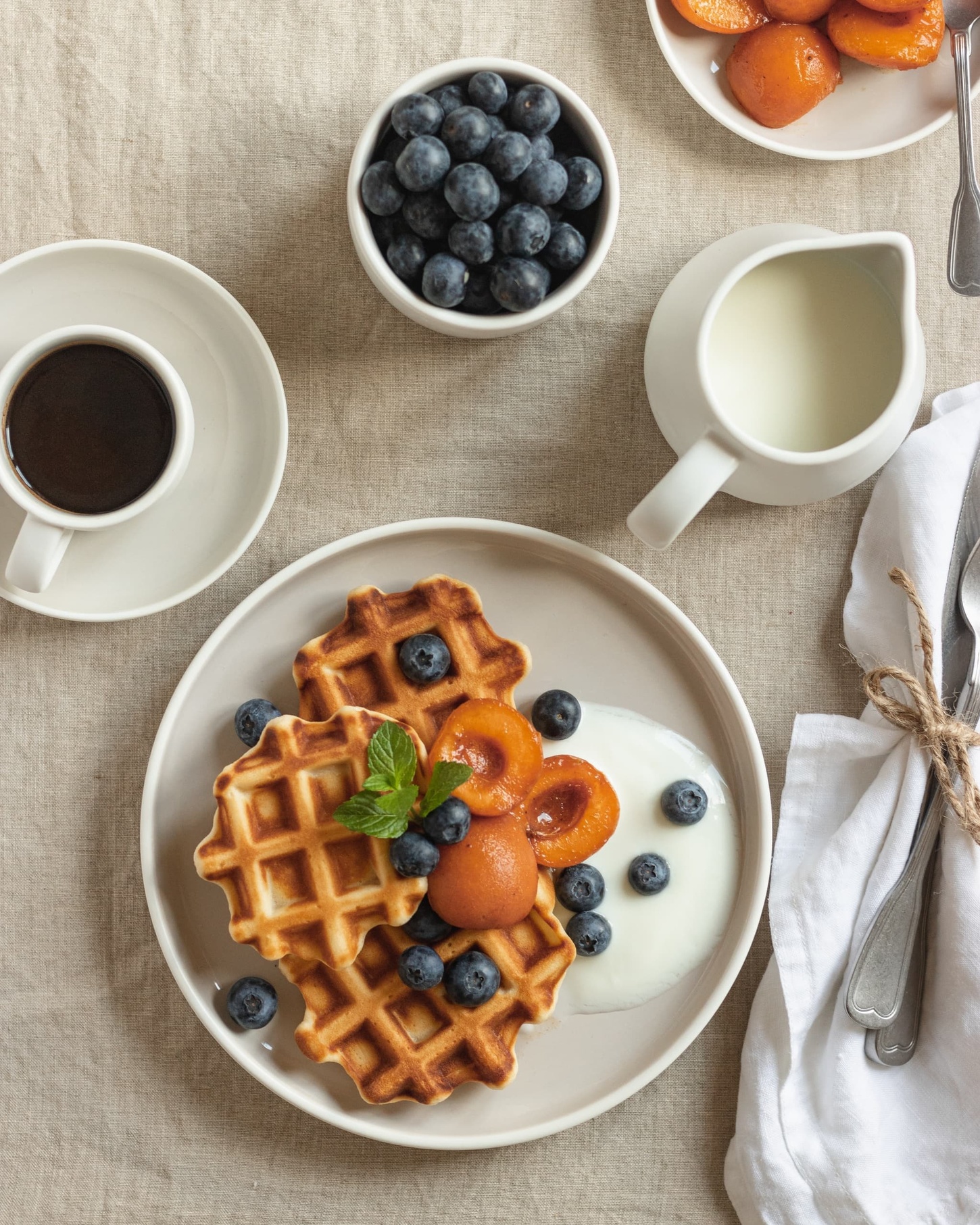 waffle breakfast with blueberries