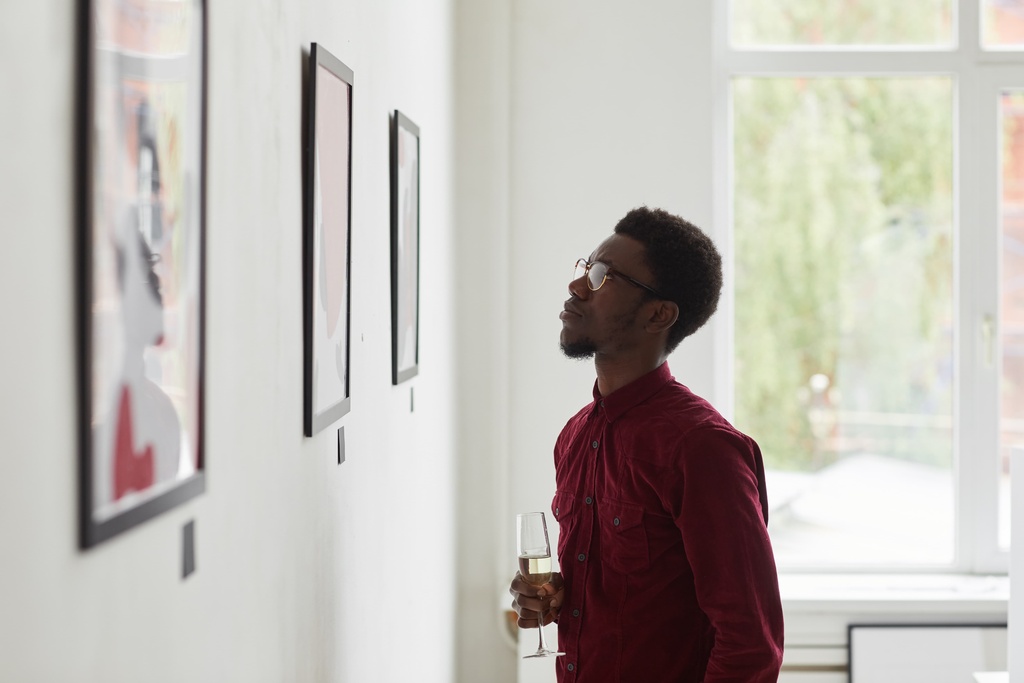 student viewing art in gallery