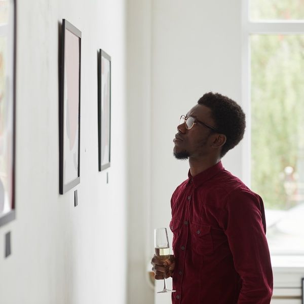 student viewing art in gallery