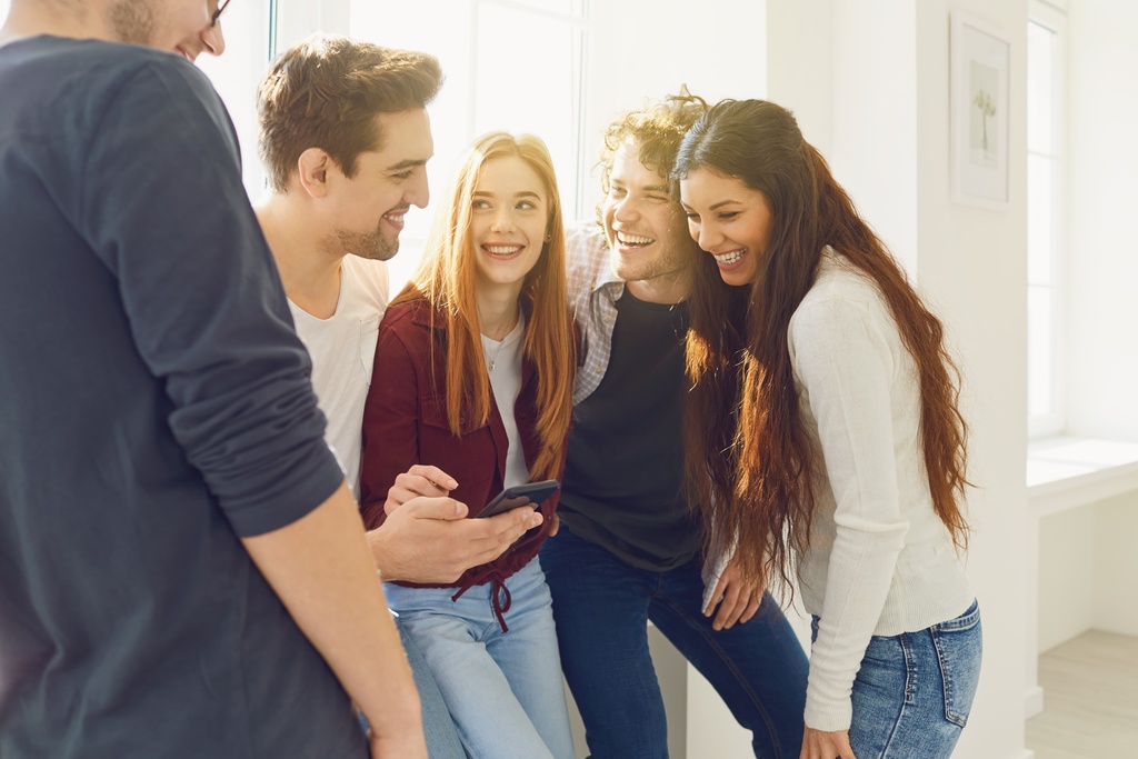 students in hallway of university