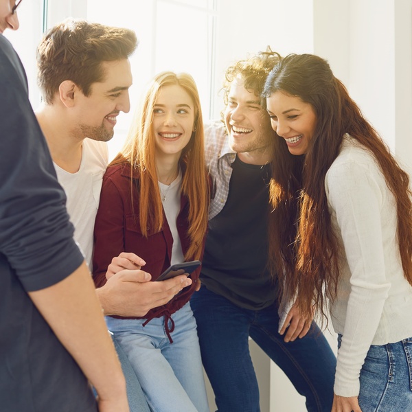 students in hallway of university
