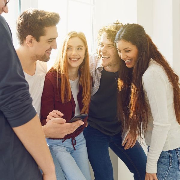 students in hallway of university