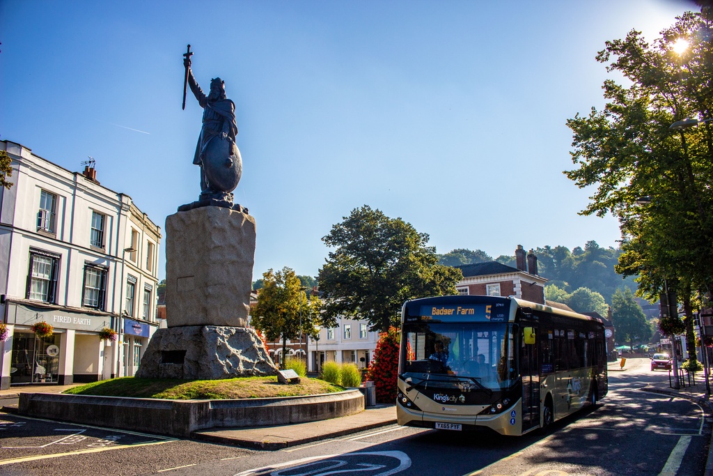 bus driving through winchester town
