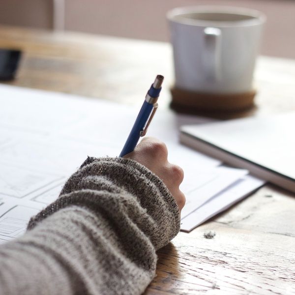 student working at desk